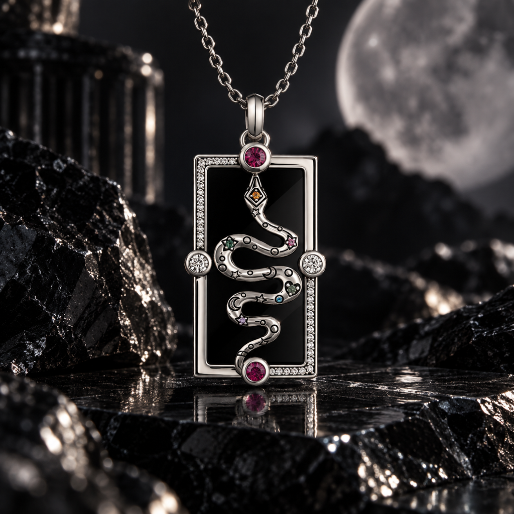 BLACK MIRROR — Sterling Silver Serpent Pendant