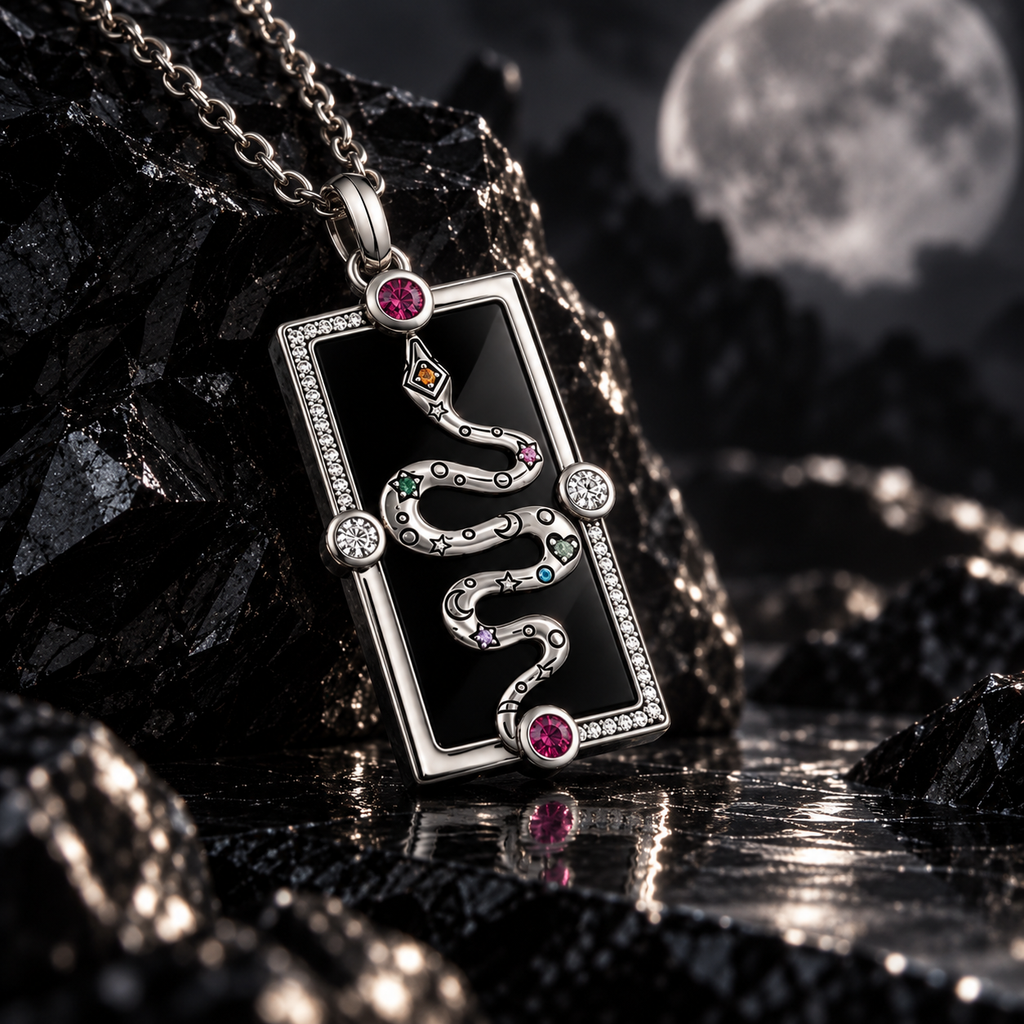 BLACK MIRROR — Sterling Silver Serpent Pendant