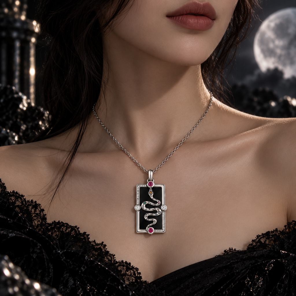 BLACK MIRROR — Sterling Silver Serpent Pendant